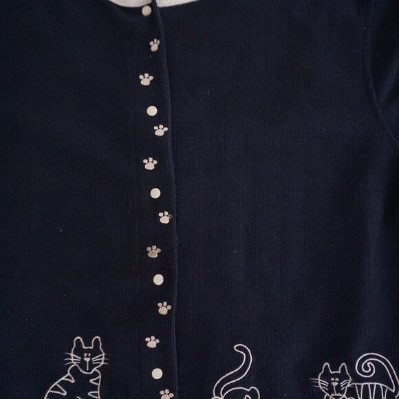 VTG Christopher & Banks Navy Knit Cat Embroidered Cardigan Cotton Blend XL - Picture 5 of 8